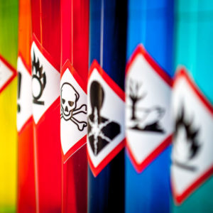 Row of cylinders of hazardous chemicals