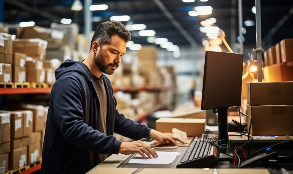 Man at computer production planning
