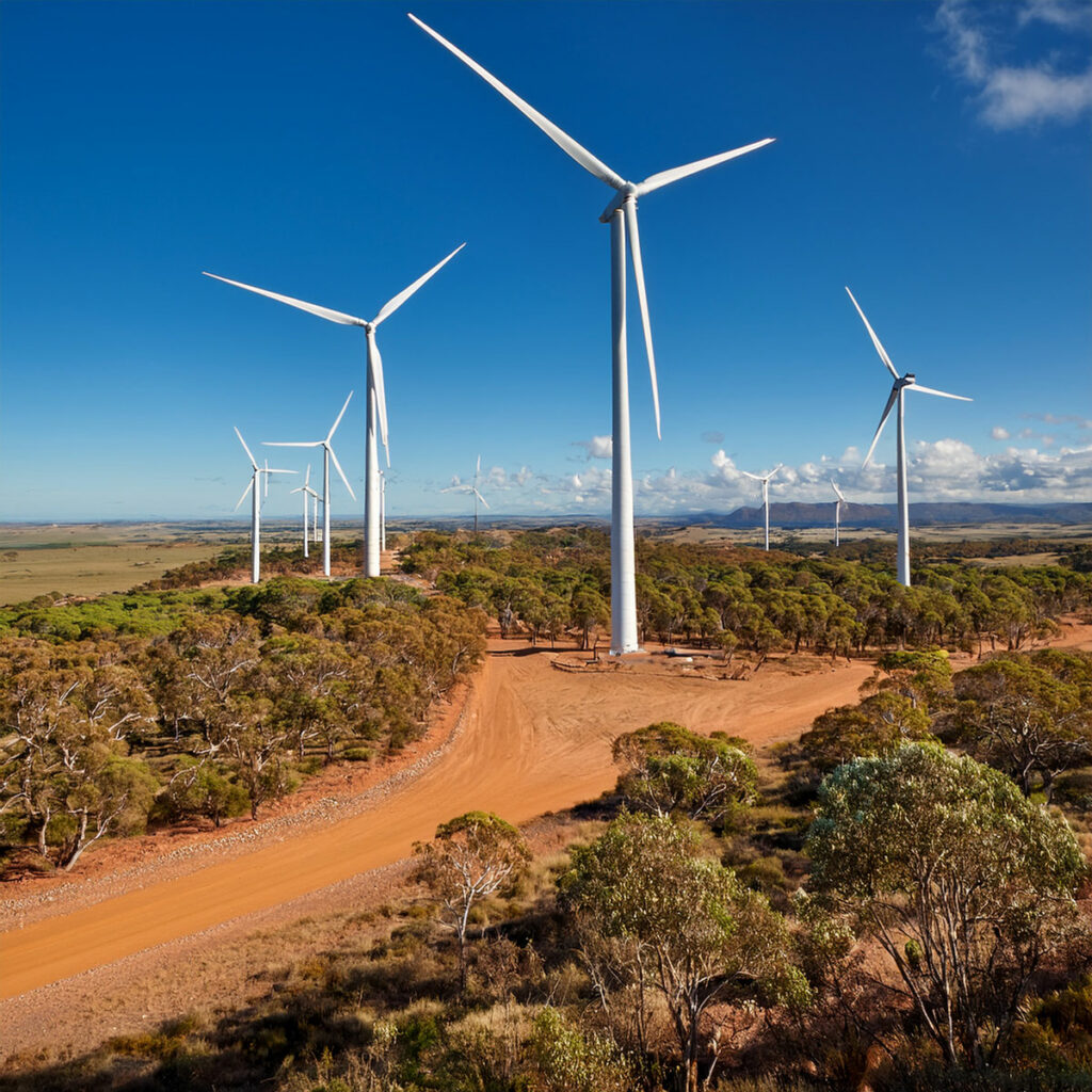 Onshore windfarm in an Australian rural setting
