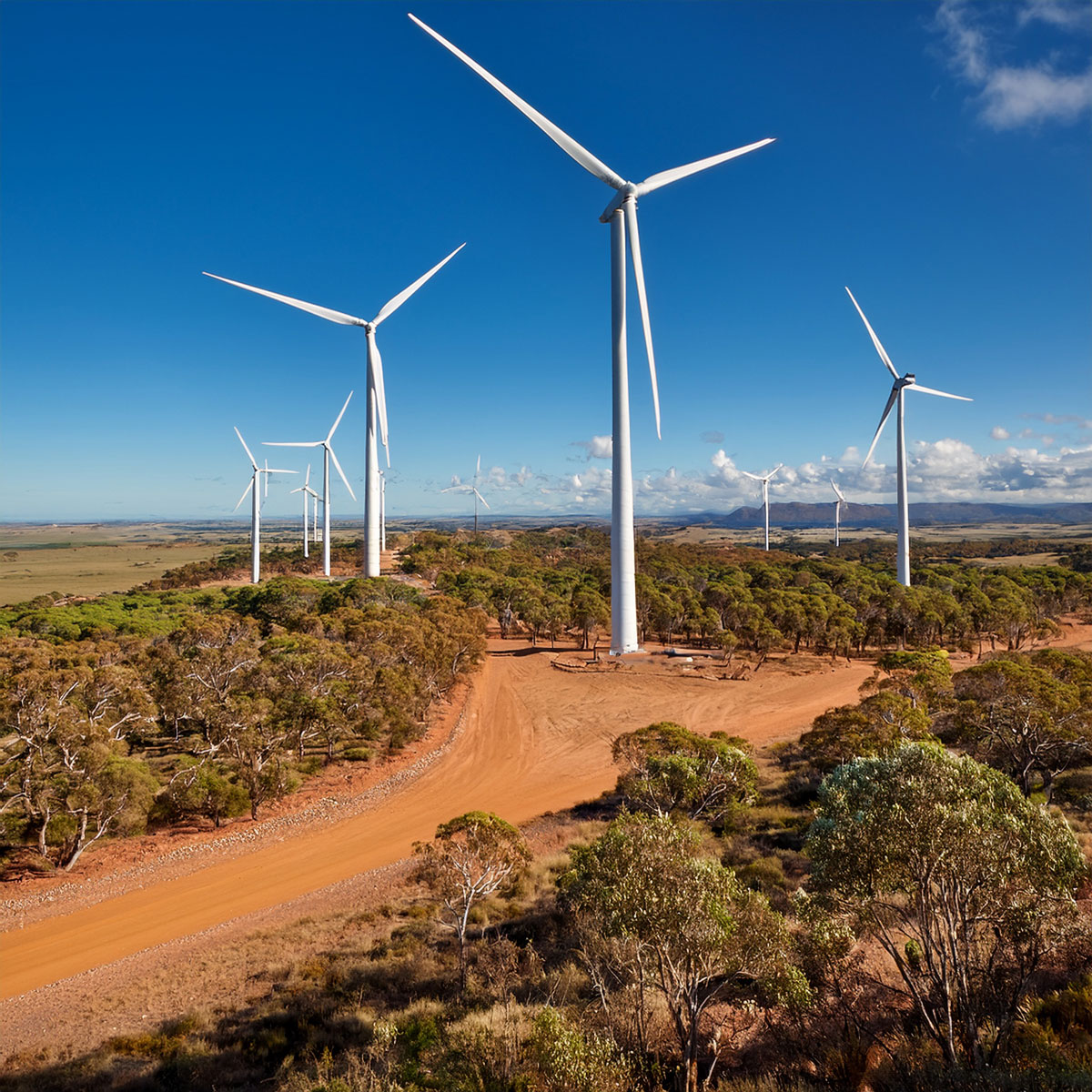 Onshore windfarm in an Australian rural setting
