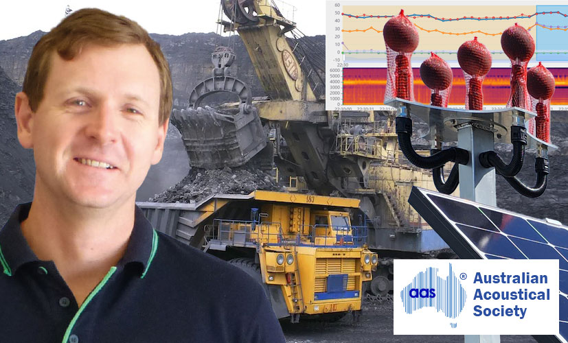 Man with mining noise and noise monitoring devices in the background.